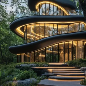 Curvy Cascade: Forest’s Futuristic Fantasy