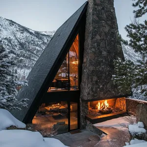 A-frame Home With an Outdoor and Indoor Stone Hearth