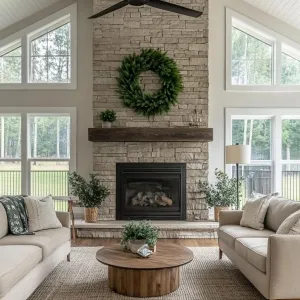 Rustic Wood Beams and Stone Accents