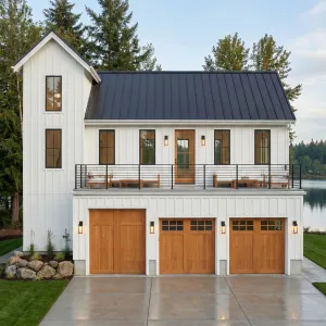 Towered Lakehouse Garage With Cedar Doors