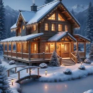 Snowlit Log Lantern Lodge