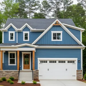Charming Blue Cottage with White Garage