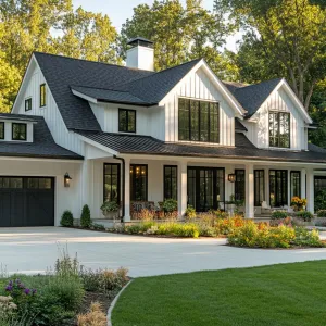 L-Shaped Large White Farmhouse