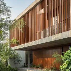 Modern Zen Garden Vibes With Vertical Wood Elegance