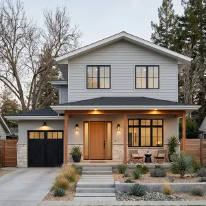 Soft Grey Porch With Desert Garden