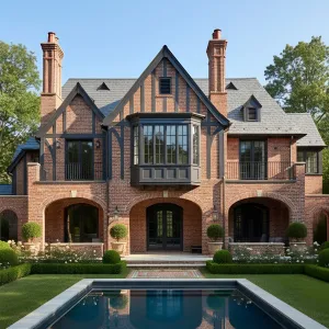 Redbrick Tudor With Reflective Pool Poise