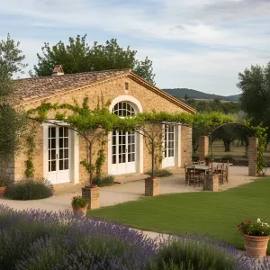 Vine-Draped Stone Courtyard Cottage