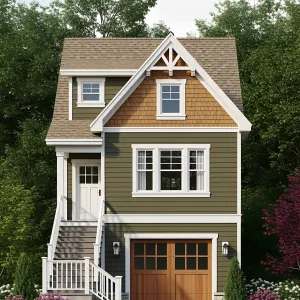 Whimsical Green Nest with Delightful Wood Garage