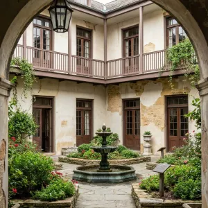 Weathered Courtyard With Balcony Walkways