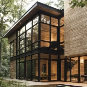 Light Wood Panels Paired With Bold Geometric Shapes