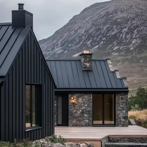 Blackened Zinc Panels With Dark Oak and Glass Balconies
