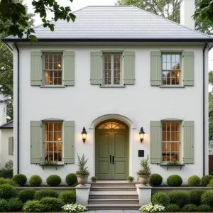 Charming Painted Brick Home with Green Shutters