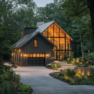Modern Steel and Glass Barn-style Garage