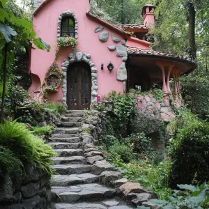 Whimsical Pink Cottage in Enchanted Forest