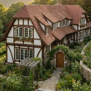Storybook Timbered Hillside Garden Cottage
