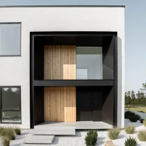 Modern Cubed Porch With Cedar Accent