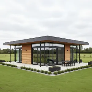 Edge-Frame Glass Pavilion Cottage