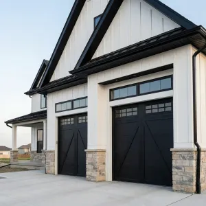 Tri Gable Black Framed Garage Front