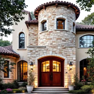 Circular Brick Enchantment with Wooden Warmth