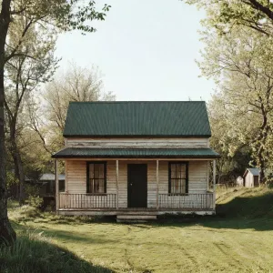 Pasture Porch Cabin With Green Roof