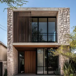 Stone-Clad Serenity: The Flat Roof Nest