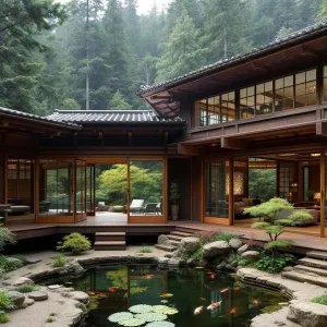 Whimsical Koi Oasis with Forest Views