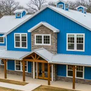 Azure Aspiration: A Modern Barnhouse Tale