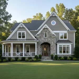 Peaked Stonework Suburban Story