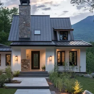 Sleek White Stucco With Black Metal Roof