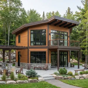 Sloping Roof Retreat With Woodland Patio
