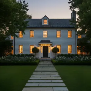 Center-Dormer Colonial Garden Approach
