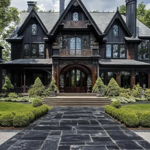 Gothic-inspired Mansion With Black Marble and Dark Wood Accents