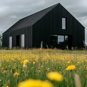 Charcoal Wood Exterior With Black Window Frames