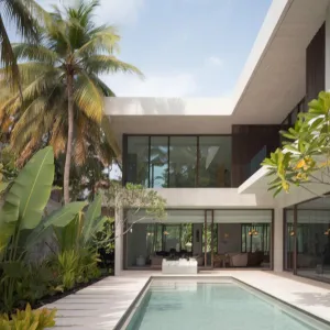 Glass Serenity: The Tropical Water Retreat