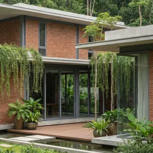 Tropical Brick Retreat With Floating Gardens