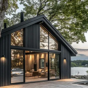 Black Timber Cladding With Large Glass Doors