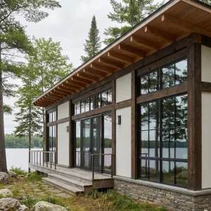 Modern Timber Ribbon On Still Lake