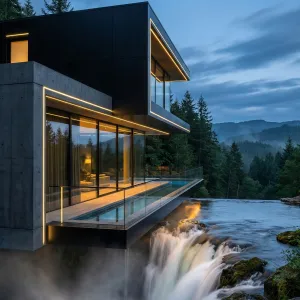 Skyline Terrace House Above Waterfall