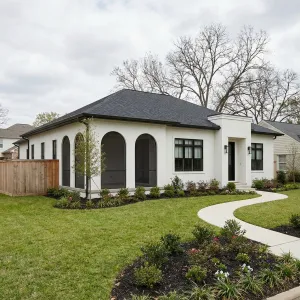 Arched Veranda White Stucco Bungalow