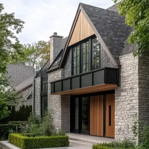 Modern Stone Lodge with Wooden Accents