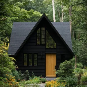 Ebon Retreat with Amber Doorway Amid Green Canopy