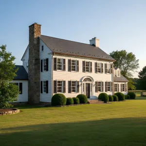 Arched-Entry Shuttered Colonial Farmhouse