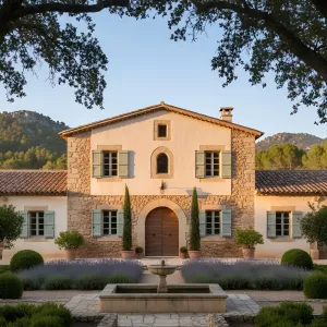 Lavender-Framed Stone Portico Residence