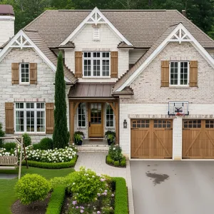 Elegant Brick Retreat with Wooden Accents