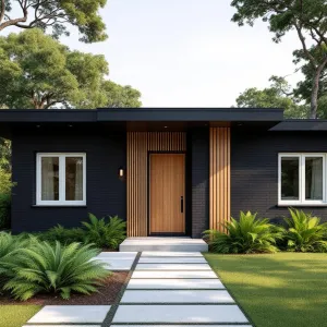 Sophisticated Slate Brick Abode with Wooden Charm