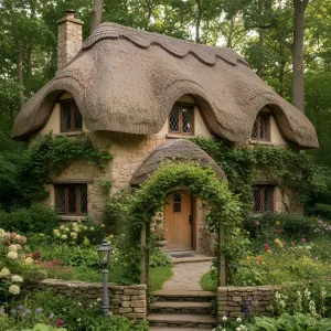 Whimsical Thatch Cottage with Ivy Charm
