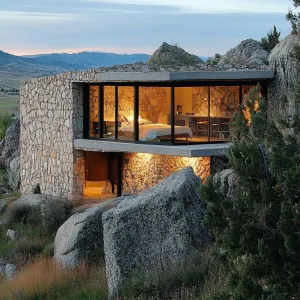 Stone Facade Blending With Landscape