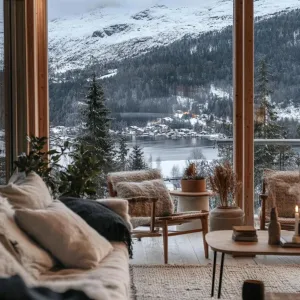 Panoramic Perfection: Living Room with a Mountain View