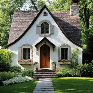 Whimsical White Cottage with Stone Trimmings