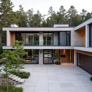 Concrete Retreat with a Forest Backdrop